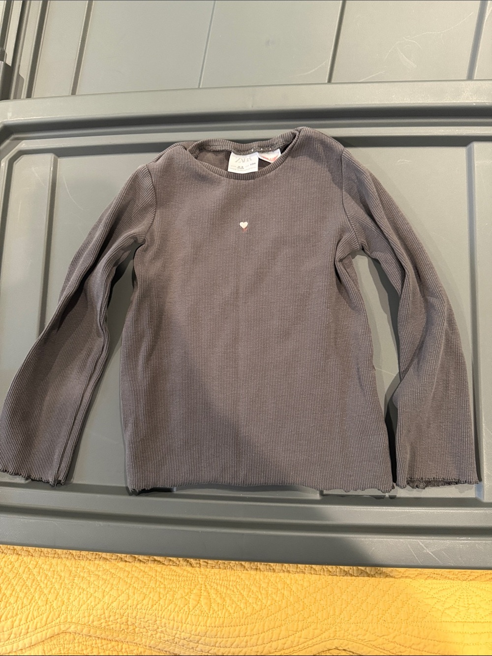 Zara Charcoal Long-Sleeve Ribbed Top with Small Heart